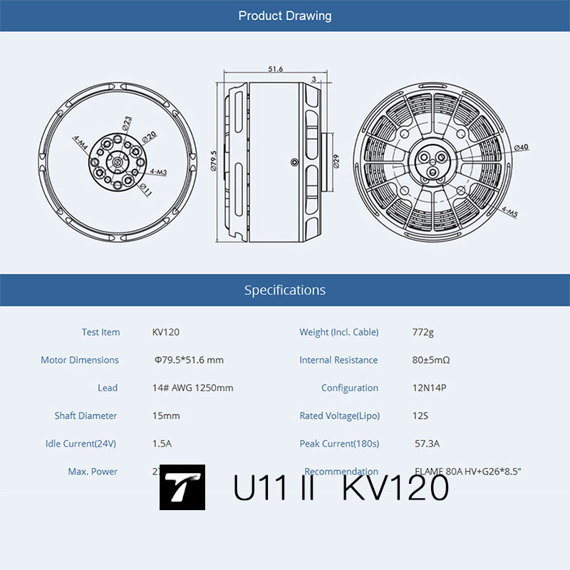 U11Ⅱ Power Type UAV Motor KV120