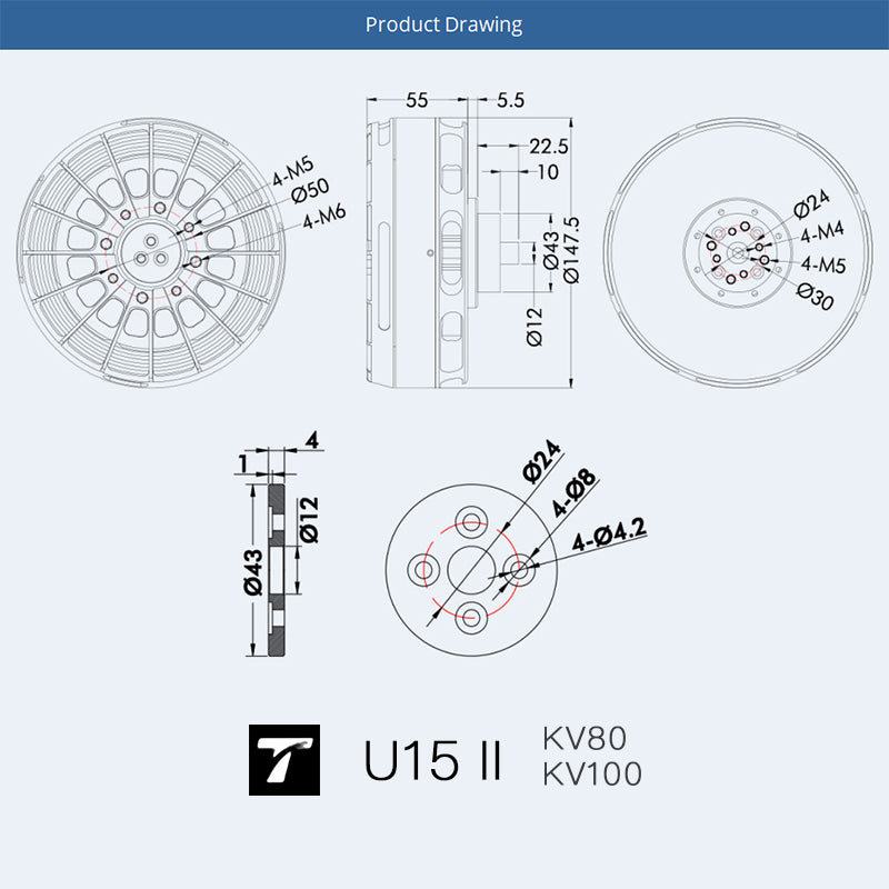 U15II Power Type Heavy Lift Drone Motor KV80 KV100
